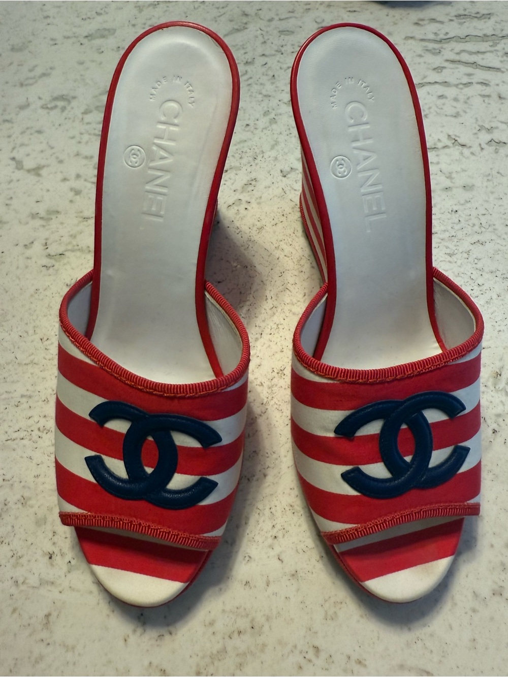 Chanel Cruise 2010 striped wedge sandals size 38 Women